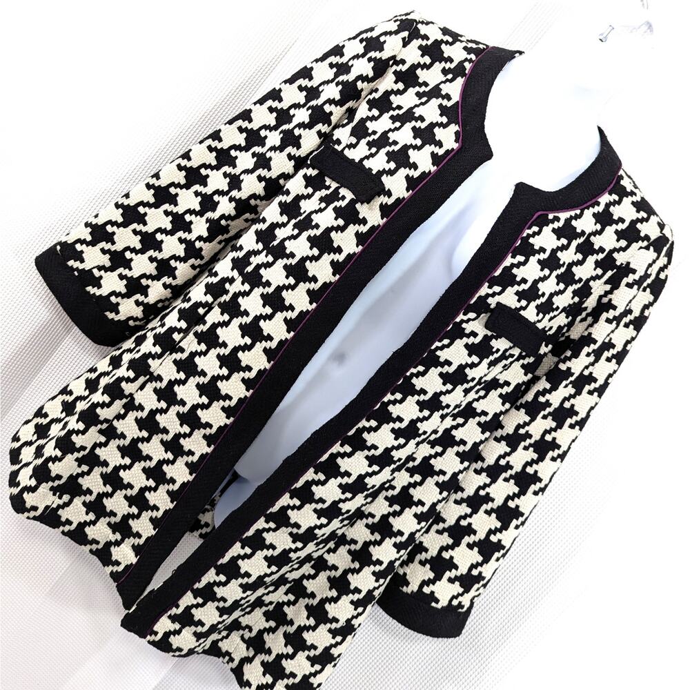 ASHRO! CHANEL INSPIRED BLACK & WHITE HOUNDSTOOTH LONG JACKET, BLAZER! SZ 18W